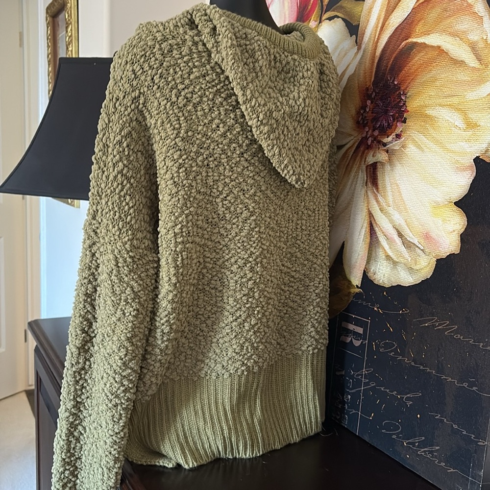 Soft Popcorn Knit Oversized Hoodie-Olive Green - Picture 7 of 10